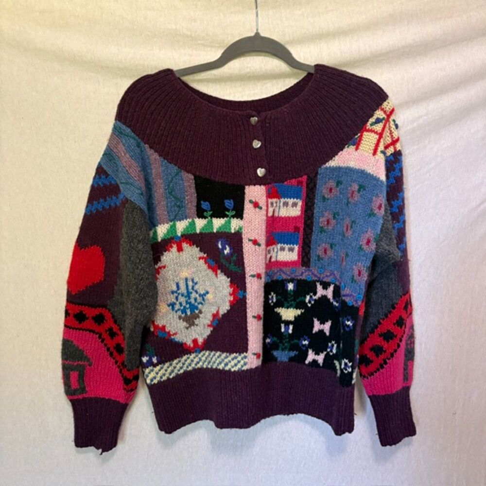 VINTAGE 100% WOOL Cottagecore Patchwork Sweater